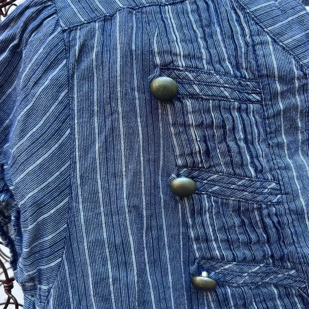 Vintage Y2K Wet Seal Navy Blue Pinstripe Military Pirate Babydoll Blouse LARGE - Picture 2 of 6